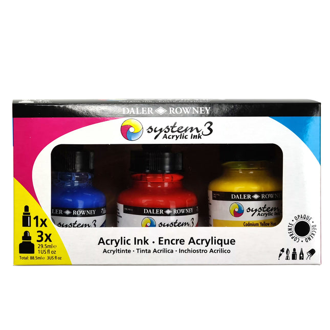 System3 Acrylic Ink Starter Set with Empty Marker, Assorted Colors, 3 Pieces