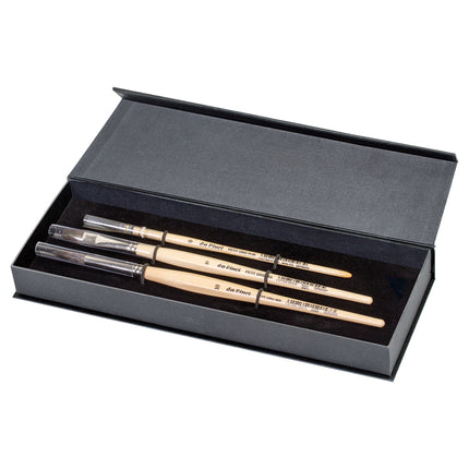 PETIT GRIS PUR & MIX Wash Brushes, Natural Blue Squirrel, Watercolor, Assorted, 3 Brush Set in Gift Box with Magnetic Close