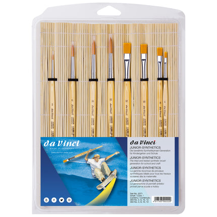 JUNIOR Synthetics Student Brushes, 8 Brush Set in Bamboo Mat