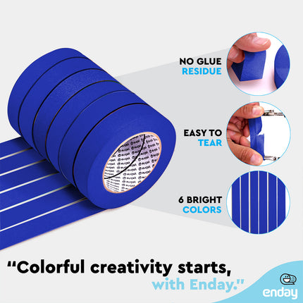 Masking Tape, 1" x 60 Yards, Blue, Pack of 6