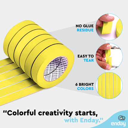 Masking Tape, 1" x 60 Yards, Yellow, Pack of 6