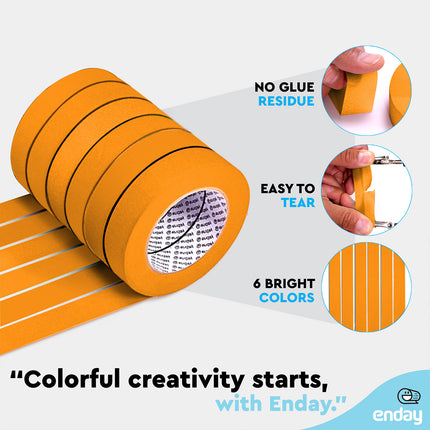 Masking Tape, 1" x 60 Yards, Orange, Pack of 6