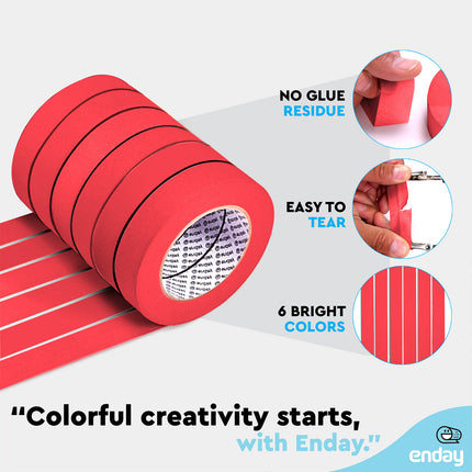 Masking Tape, 1" x 60 Yards, Red, Pack of 6