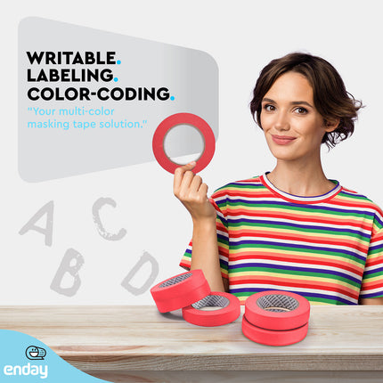 Masking Tape, 1" x 60 Yards, Red, Pack of 6