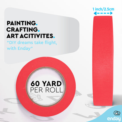 Masking Tape, 1" x 60 Yards, Red, Pack of 6