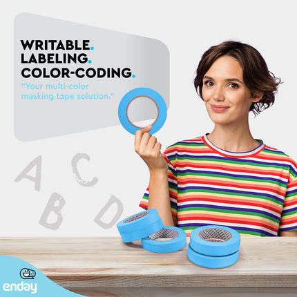 Masking Tape, 1" x 60 Yards, Light Blue, Pack of 6