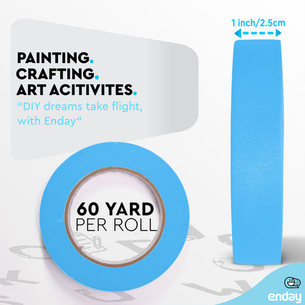Masking Tape, 1" x 60 Yards, Light Blue, Pack of 6