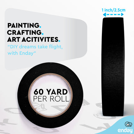 Masking Tape, 1" x 60 Yards, Black, Pack of 6