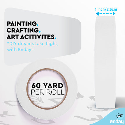 Masking Tape, 1" x 60 Yards, White, Pack of 6