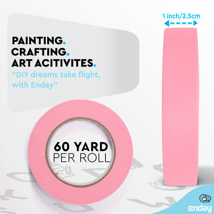 Masking Tape, 1" x 60 Yards, Pink, Pack of 6