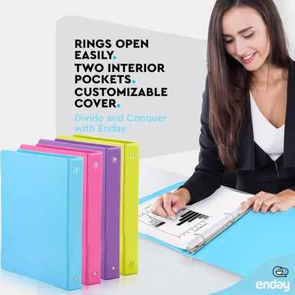3-Ring View Binder, O-Ring, Assorted Colors, 1-1/2 Inch, Pack of 4