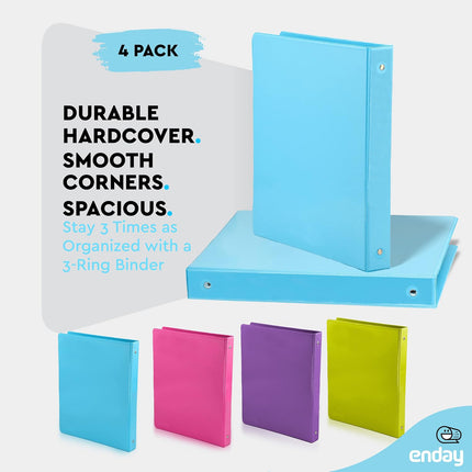 3-Ring View Binder, O-Ring, Assorted Colors, 1-1/2 Inch, Pack of 4