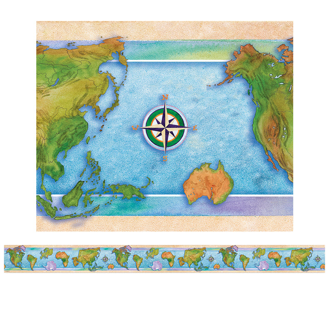 World Continents Straight Border Trim