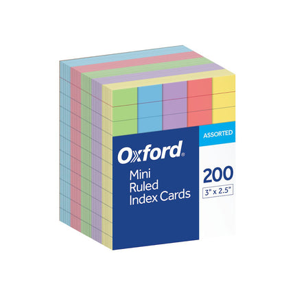 Mini Index Cards, 3" x 2.5", Ruled, Assorted Colors, 200 Per Pack