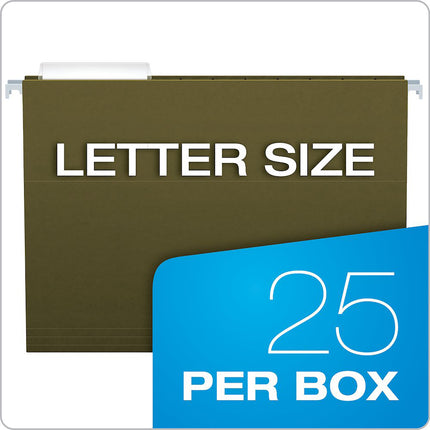 Recycled Hanging File Folders, 1/3 Cut, Standard Green, 25 Per Box
