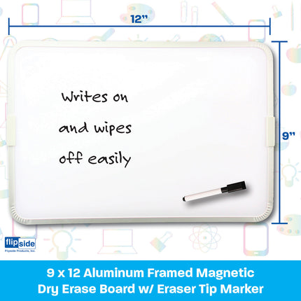 Two-Sided Aluminum Framed, Magnetic Dry Erase Board w/Pen, 9" x 12"