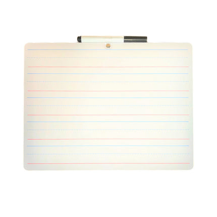 Two-Sided Primary Ruled/Blank Dry Erase Board with Attached Marker, 9" x 12", Single