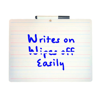 Two-Sided Primary Ruled/Blank Dry Erase Board with Attached Marker, 9" x 12", Single