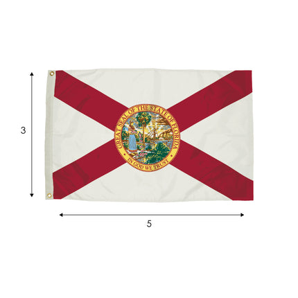 Durawavez Nylon Outdoor Flag with Heading & Grommets, Florida, 3ft x 5ft
