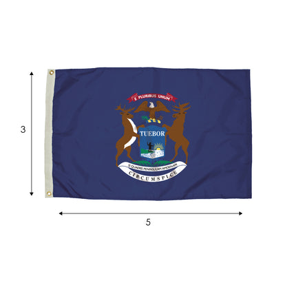 Durawavez Nylon Outdoor Flag with Heading & Grommets, Michigan, 3ft x 5ft
