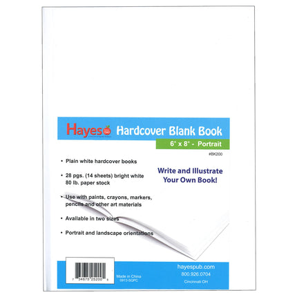 Hardcover Blank Book, White, 28 pages 6"W x 8"H