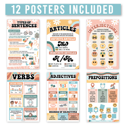 Retro Parts of Speech Language Arts and Grammar Laminated Posters, Set of 12