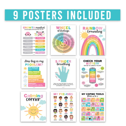 Colorful Calming Corner and Feelings Chart Posters, Set of 9
