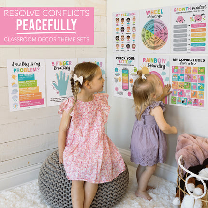 Colorful Calming Corner and Feelings Chart Posters, Set of 9