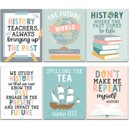 Boho History Bulletin Board Classroom Decor Posters, Set of 6