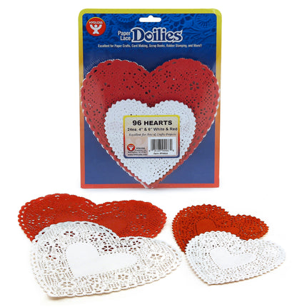 Doilies, White & Red Hearts, Pack of 96