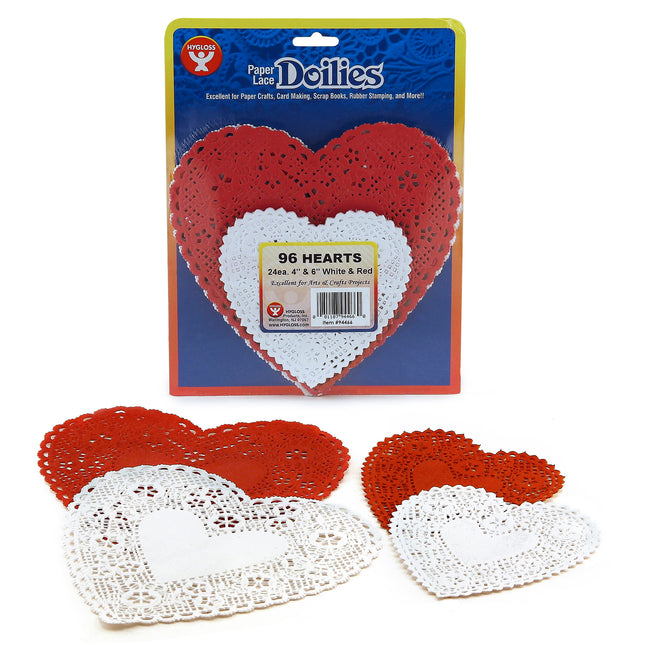 Doilies, White & Red Hearts, Pack of 96