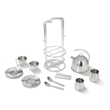 Stainless Steel Tea Set and Storage Stand, 11 Pieces