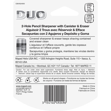Connect DUO 2 Hole Sharpener / Eraser Combo, Assorted Colors