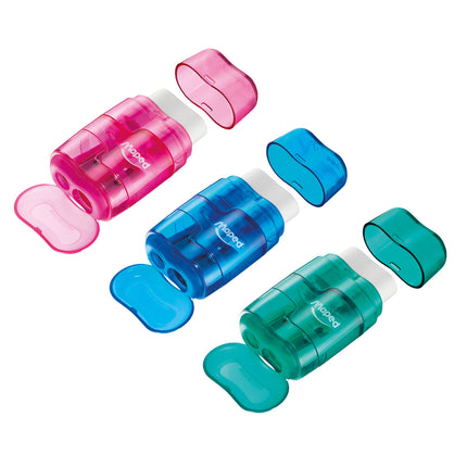 Connect DUO 2 Hole Sharpener / Eraser Combo, Assorted Colors