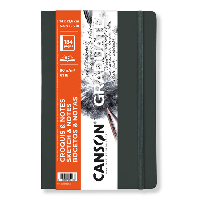 Sketch & Notes Art Bk Dk Gray Soft 5.5x8.5in Canson Graduate 92 Shts