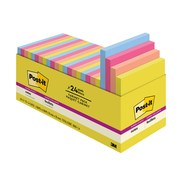 Post-it, Super Sticky Notes - Summer Joy Collection - 3" x 3" Plain, 24-Pack