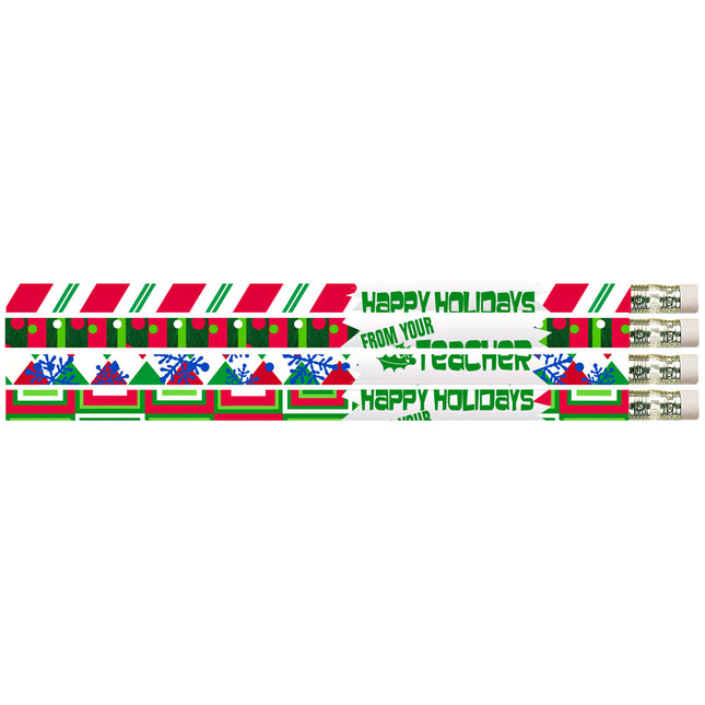 Happy Holidays From Your Teacher Motivational Pencils, Pack of 12