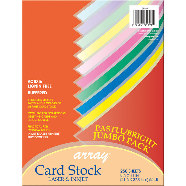 Array Card Stock, Pastel & Bright Asst 250 SHT