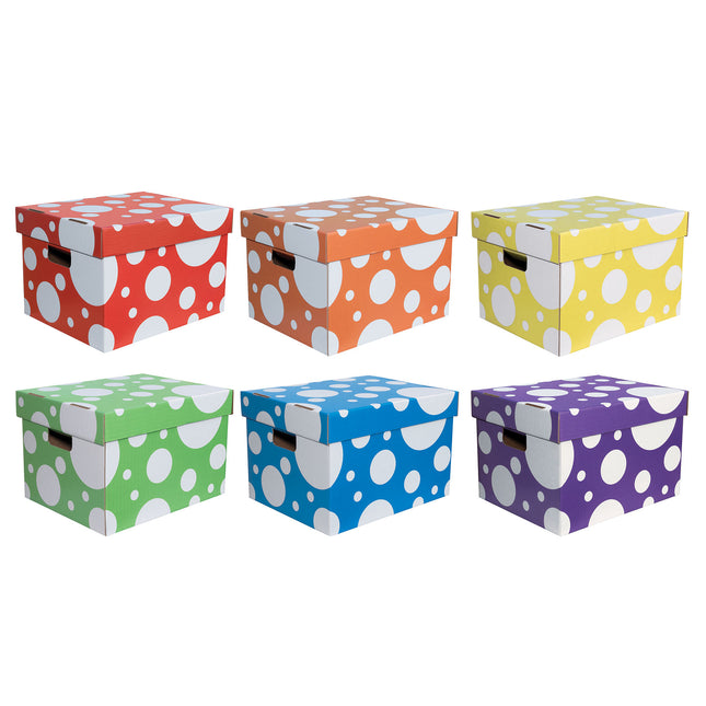Storage Totes, 6 Assorted Polka Dot Colors