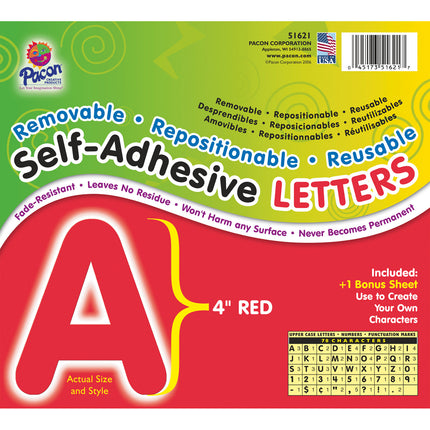 Self-Adhesive Letters, Red, Puffy Font, 4", 78 Characters