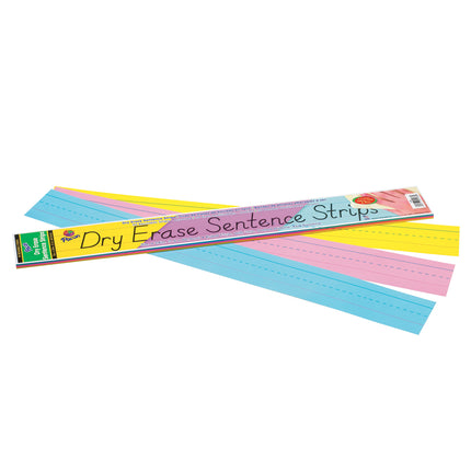 Dry Erase Sentence Strips, 3 Assorted Colors, Ruled, 30 Strips