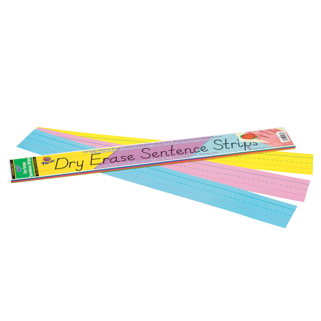 Dry Erase Sentence Strips, 3 Assorted Colors, Ruled, 30 Strips
