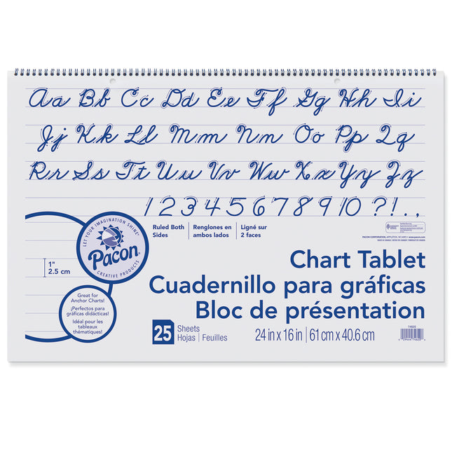 Chart Tablet, Cursive Cover, 1" Ruled, 24" x 16", 25 Sheets