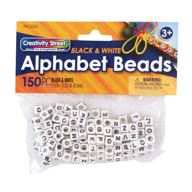 Alphabet Beads, Black & White, 150 Count