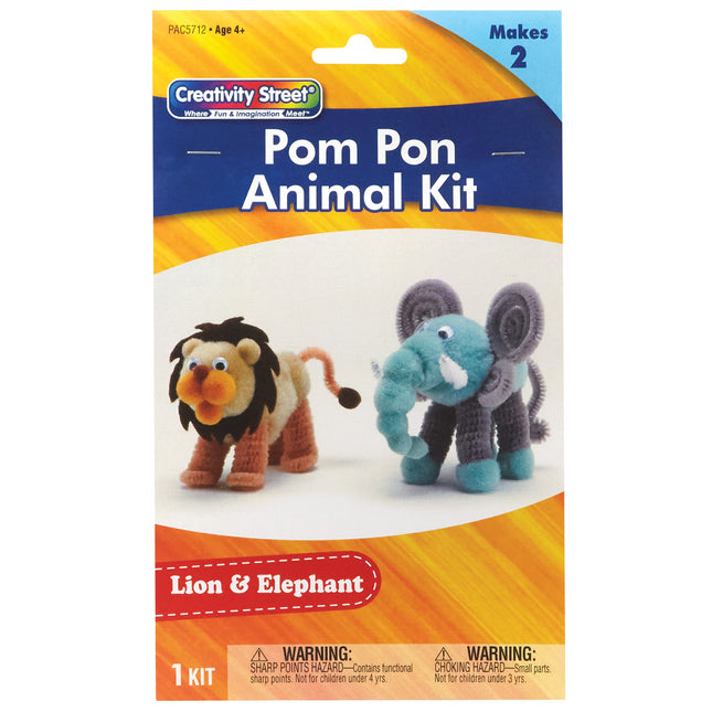Pom Pon Animal Kit, Lion & Elephant