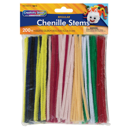 Chenille Stems Asst Colors 200pk 6in X 4mm