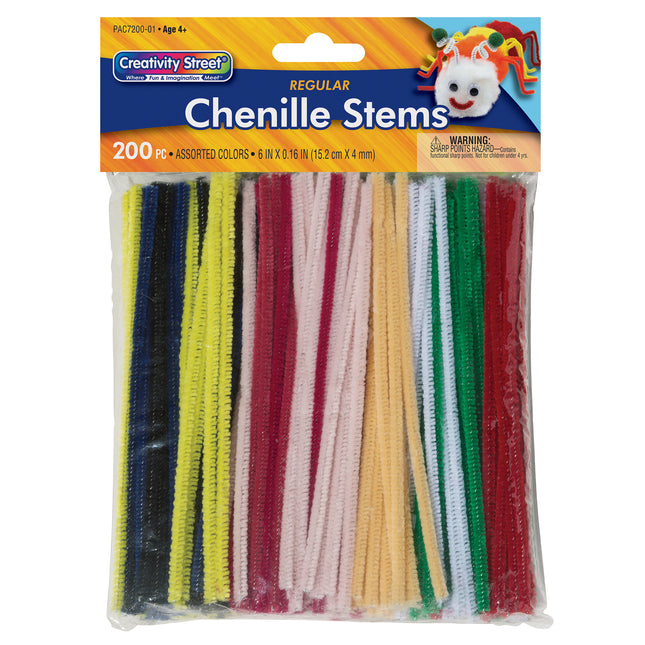 Chenille Stems Asst Colors 200pk 6in X 4mm