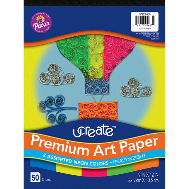 Ucreate, Premium Neon Art, 5 Assorted Colors, 9x12