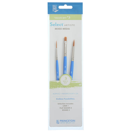 Select Artiste Brush Set 3 3ct Series 3750 Short Blue Handle
