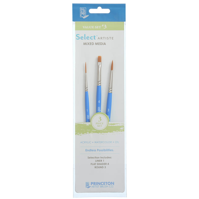 Select Artiste Brush Set 3 3ct Series 3750 Short Blue Handle